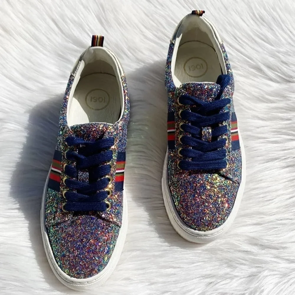 1901 Palmer Fashion Platform Sneakers Glitter Silver Blue Size 6